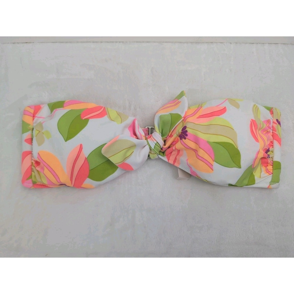 Victoria Secret Strapless Neon Swim Top Large Bikini Floral Tropical Padded